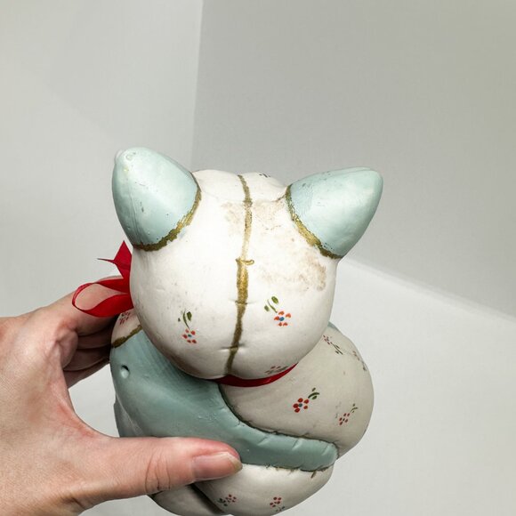 Vintage 80s Lefton Ceramic Cat Kitten Quilt Quilted Patchwork Cottagecore Teddy - Picture 8 of 8